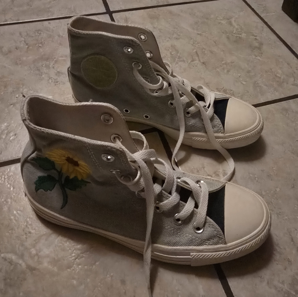 Women Denim Sunflower Converse, Custom Made